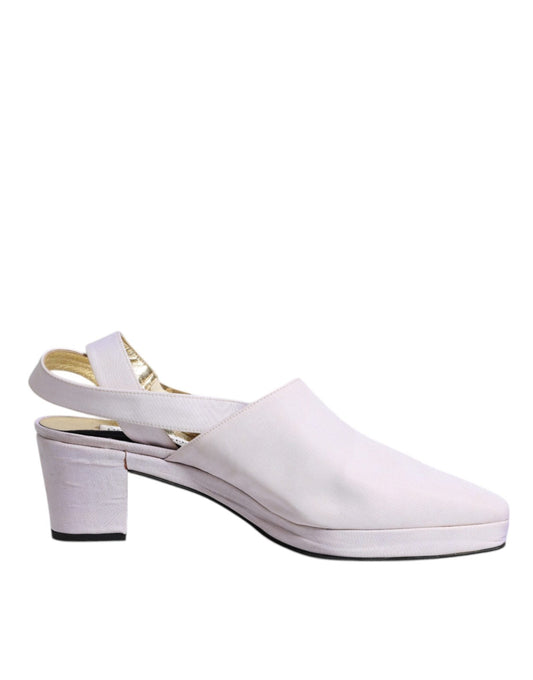 Dolce & Gabbana Off White Block Heel Slingback Sandals Shoes - SMARTMARTNZ