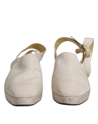 Dolce & Gabbana Off White Block Heels Slingback Sandals Shoes - SMARTMARTNZ