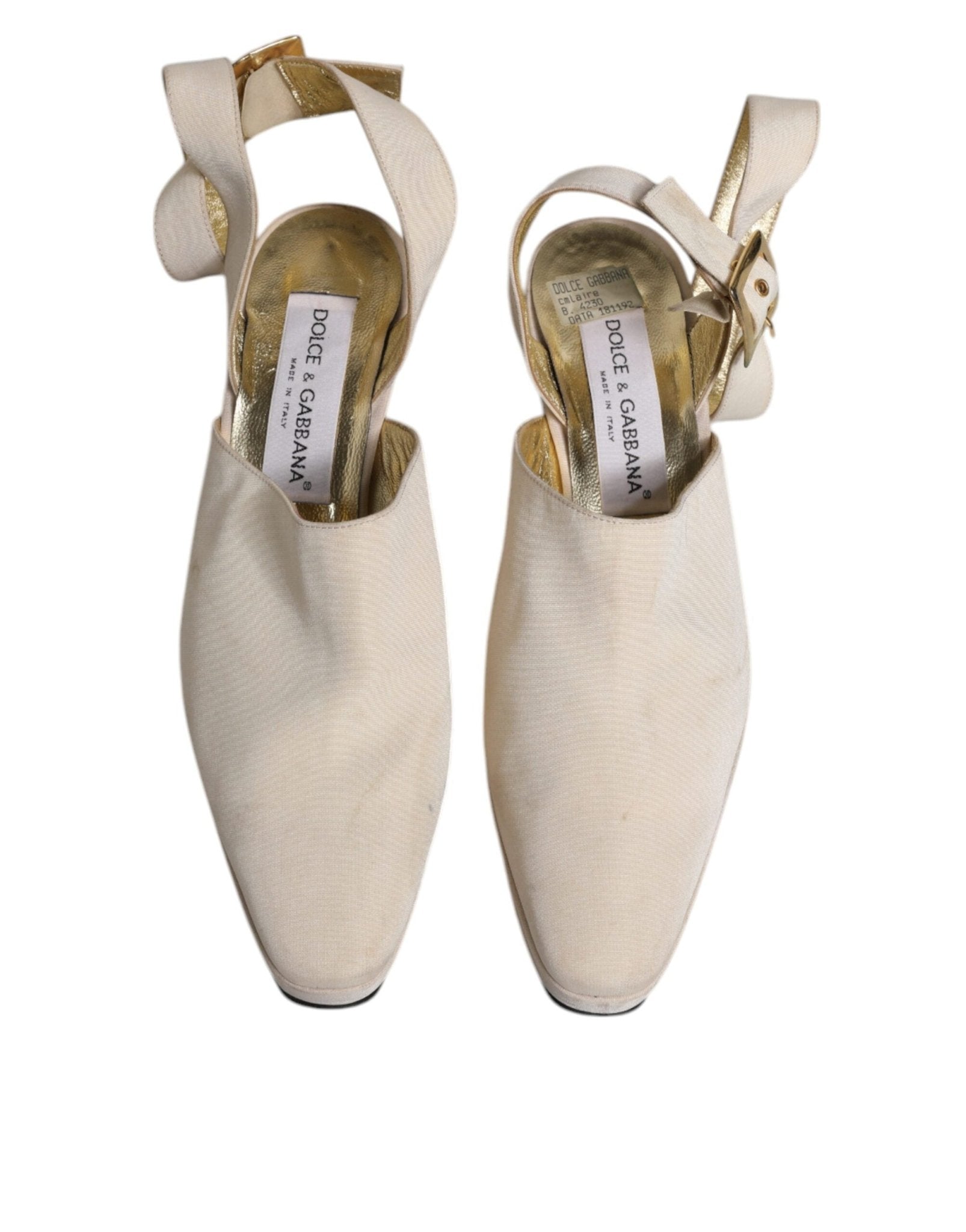 Dolce & Gabbana Off White Block Heels Slingback Sandals Shoes - SMARTMARTNZ