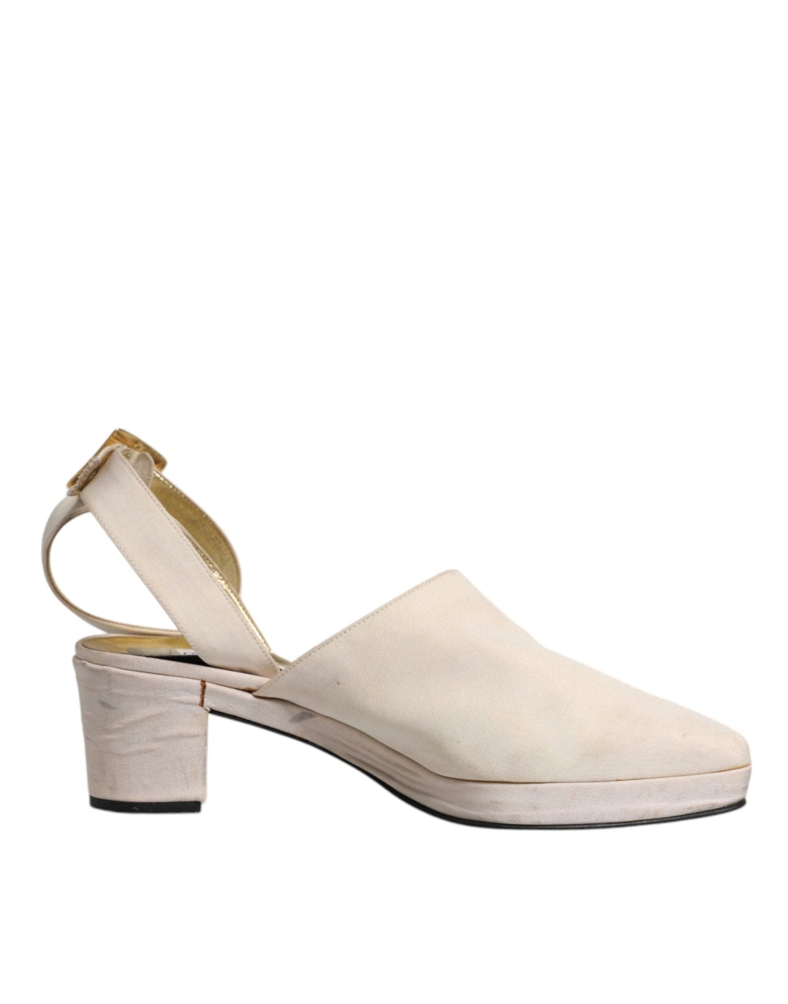 Dolce & Gabbana Off White Block Heels Slingback Sandals Shoes - SMARTMARTNZ