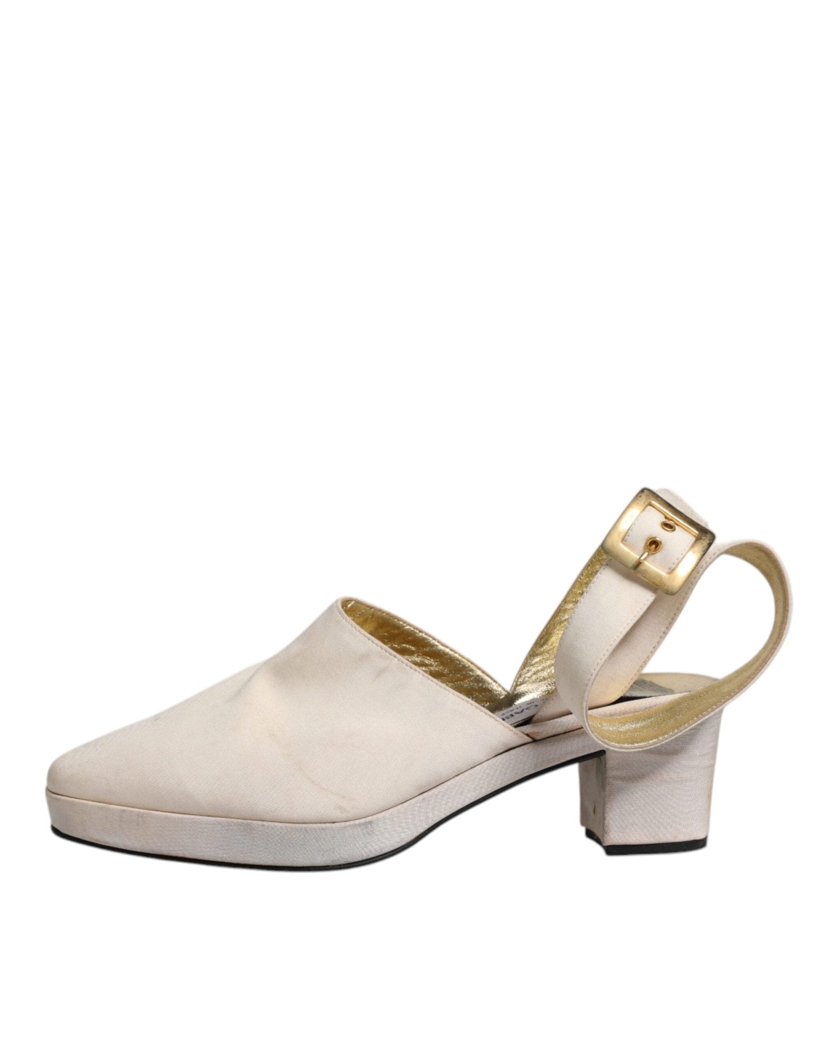 Dolce & Gabbana Off White Block Heels Slingback Sandals Shoes - SMARTMARTNZ