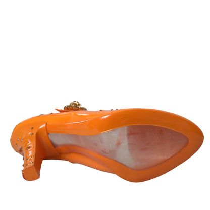 Dolce & Gabbana Orange CINDERELLA Floral Crystal Pumps Shoes - SMARTMARTNZ