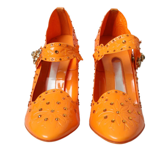 Dolce & Gabbana Orange CINDERELLA Floral Crystal Pumps Shoes - SMARTMARTNZ