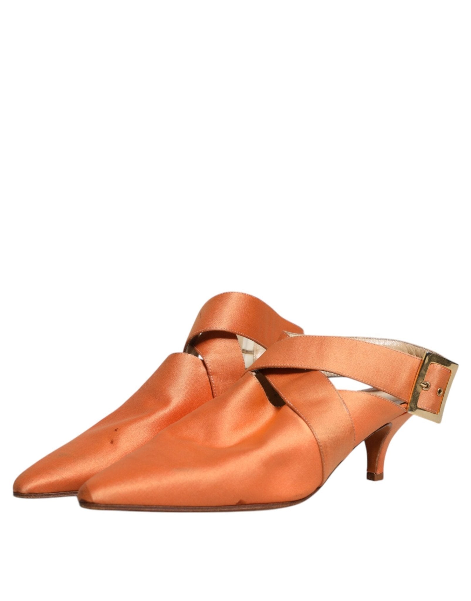 Dolce & Gabbana Orange Kitten Heels Slingback Sandals Shoes - SMARTMARTNZ