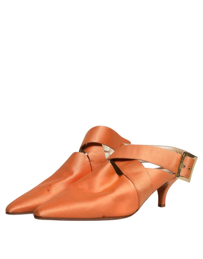 Dolce & Gabbana Orange Kitten Heels Slingback Sandals Shoes - SMARTMARTNZ