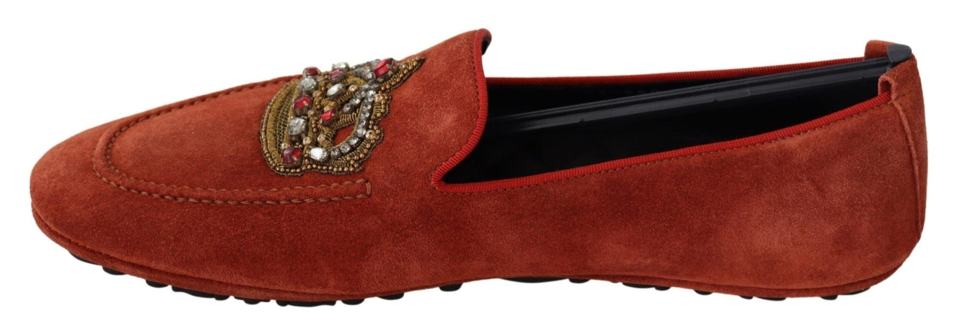 Dolce & Gabbana Orange Leather Crystal Crown Loafers Shoes - SMARTMARTNZ