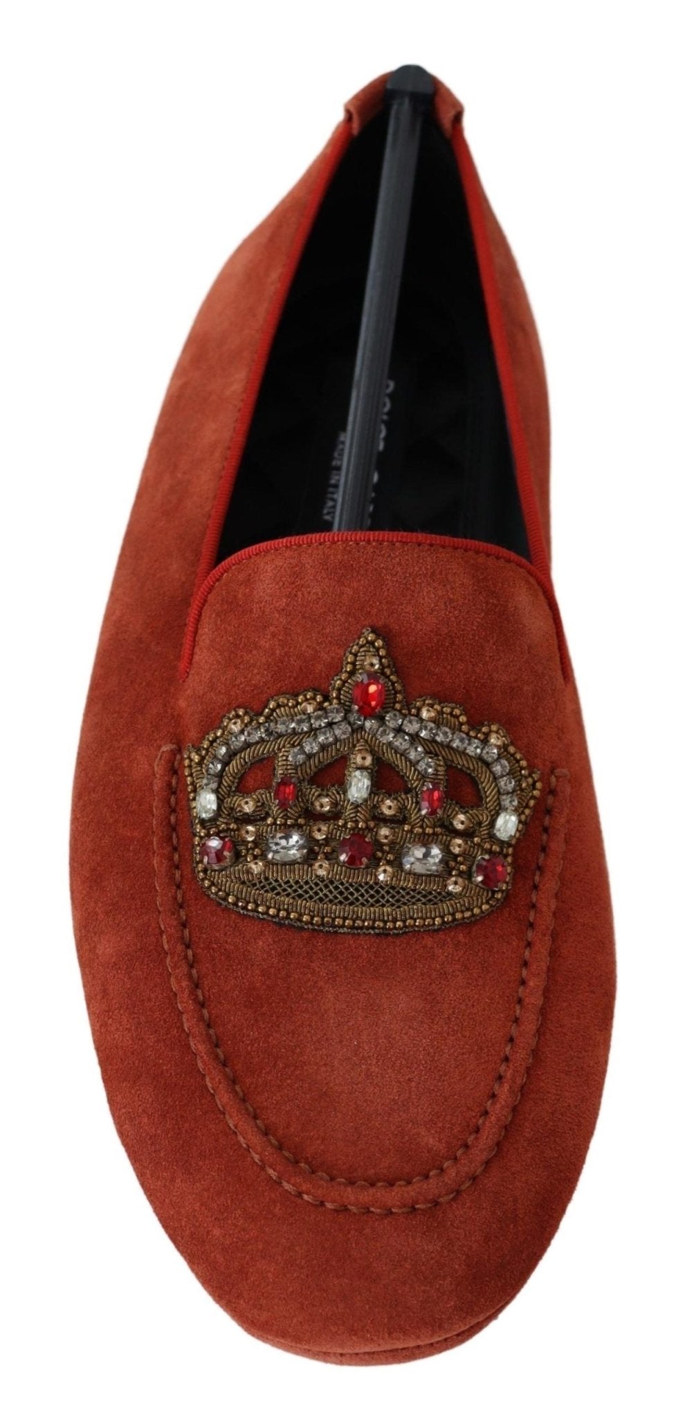 Dolce & Gabbana Orange Leather Crystal Crown Loafers Shoes - SMARTMARTNZ