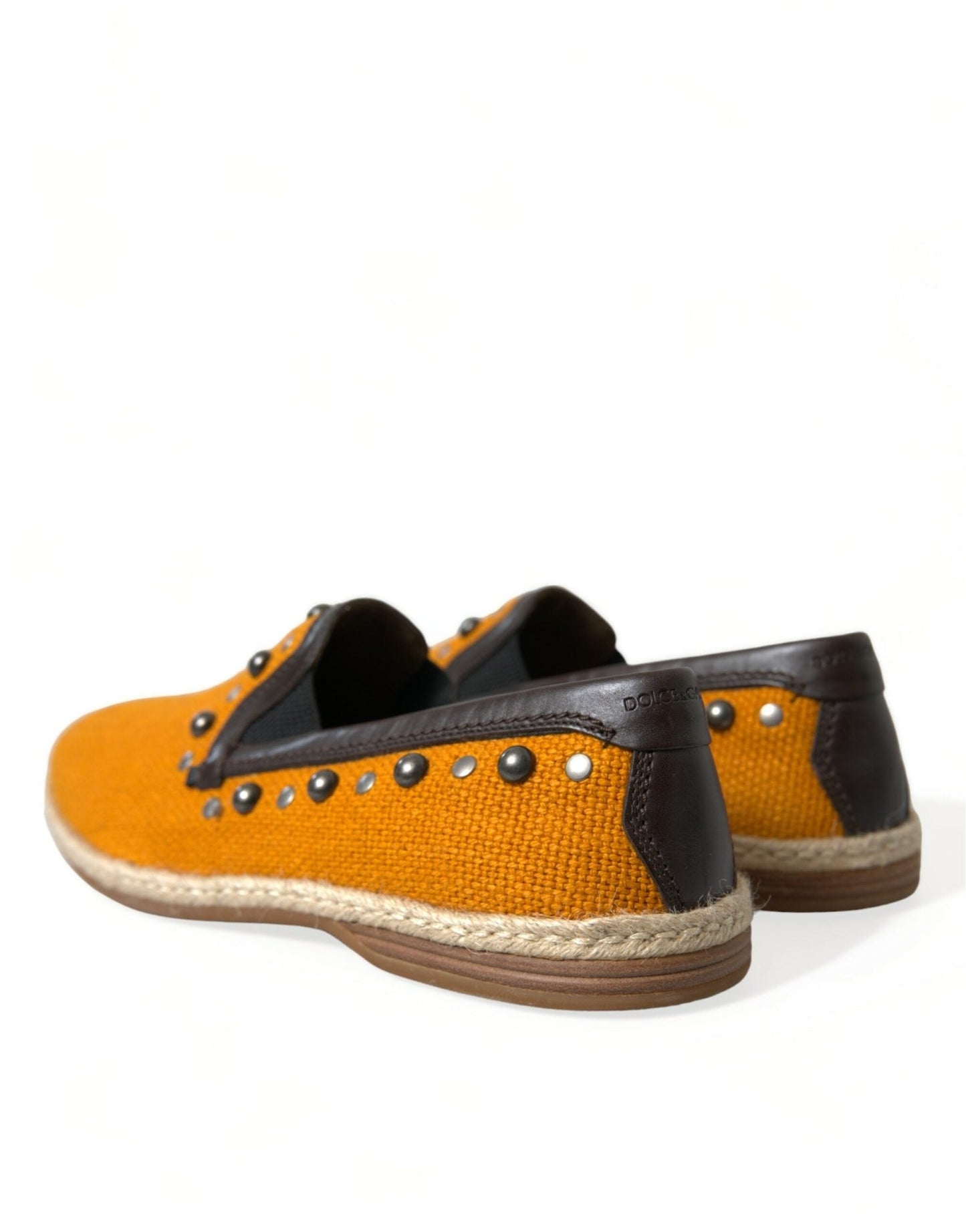 Dolce & Gabbana Orange Linen Leather Studded Loafers Shoes - SMARTMARTNZ