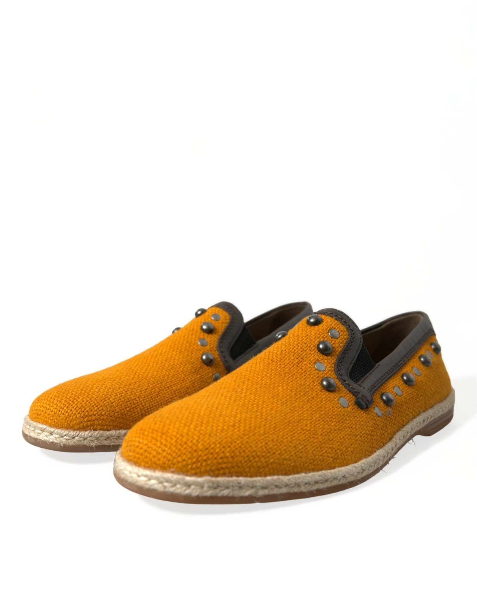 Dolce & Gabbana Orange Linen Leather Studded Loafers Shoes - SMARTMARTNZ