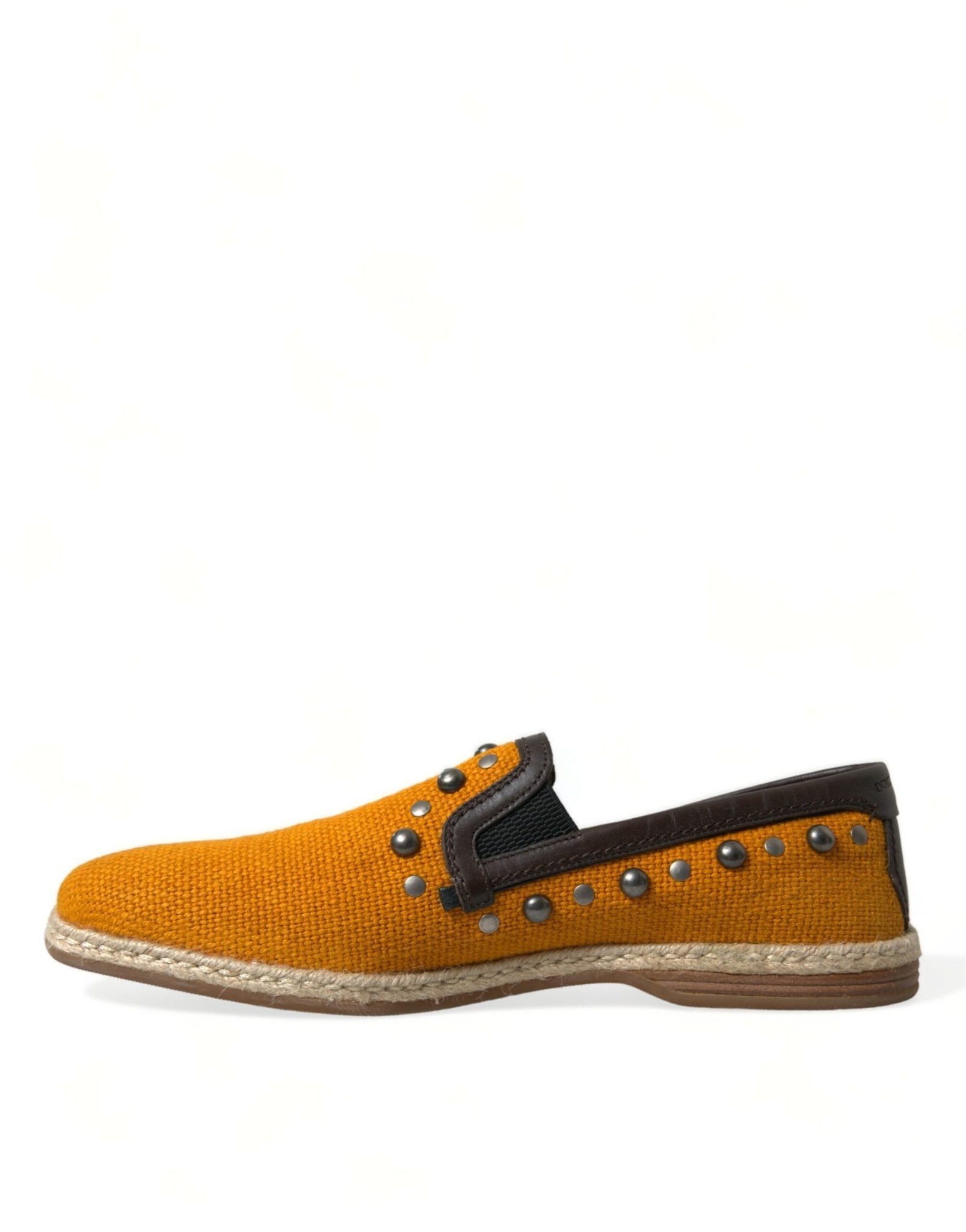 Dolce & Gabbana Orange Linen Leather Studded Loafers Shoes - SMARTMARTNZ