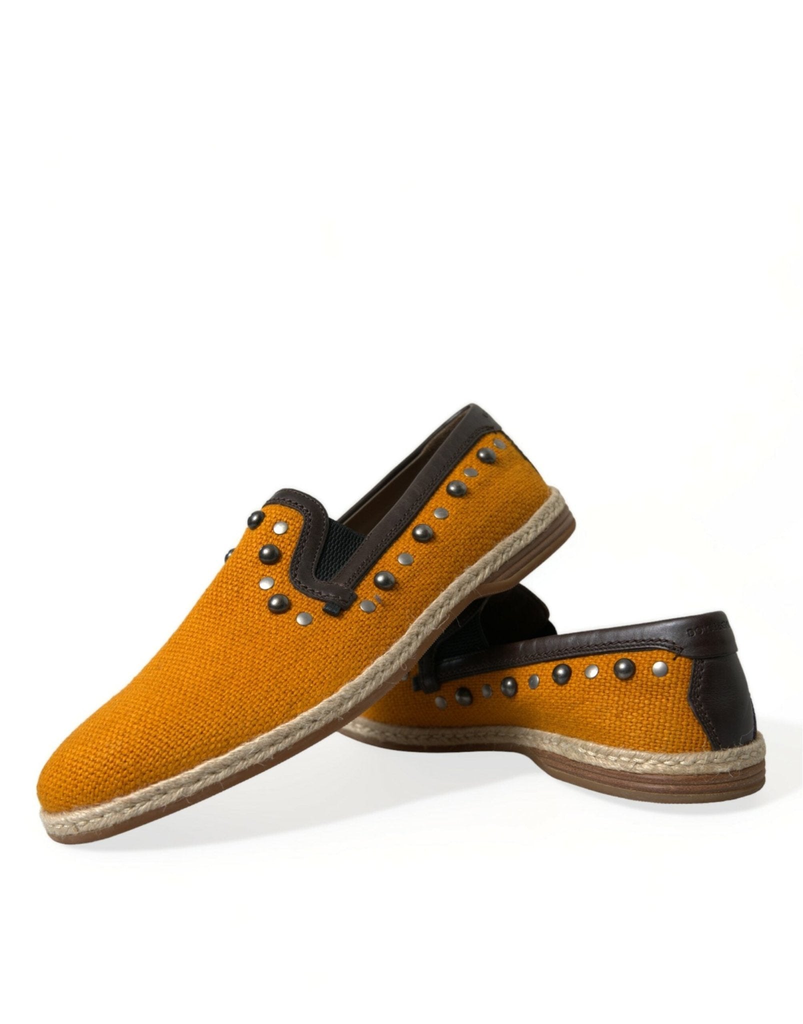 Dolce & Gabbana Orange Linen Leather Studded Loafers Shoes - SMARTMARTNZ