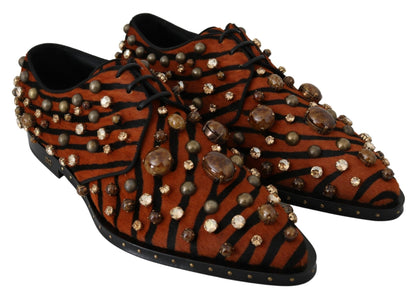 Dolce & Gabbana Orange Pony Hair Crystal Dress Broque Shoes - SMARTMARTNZ