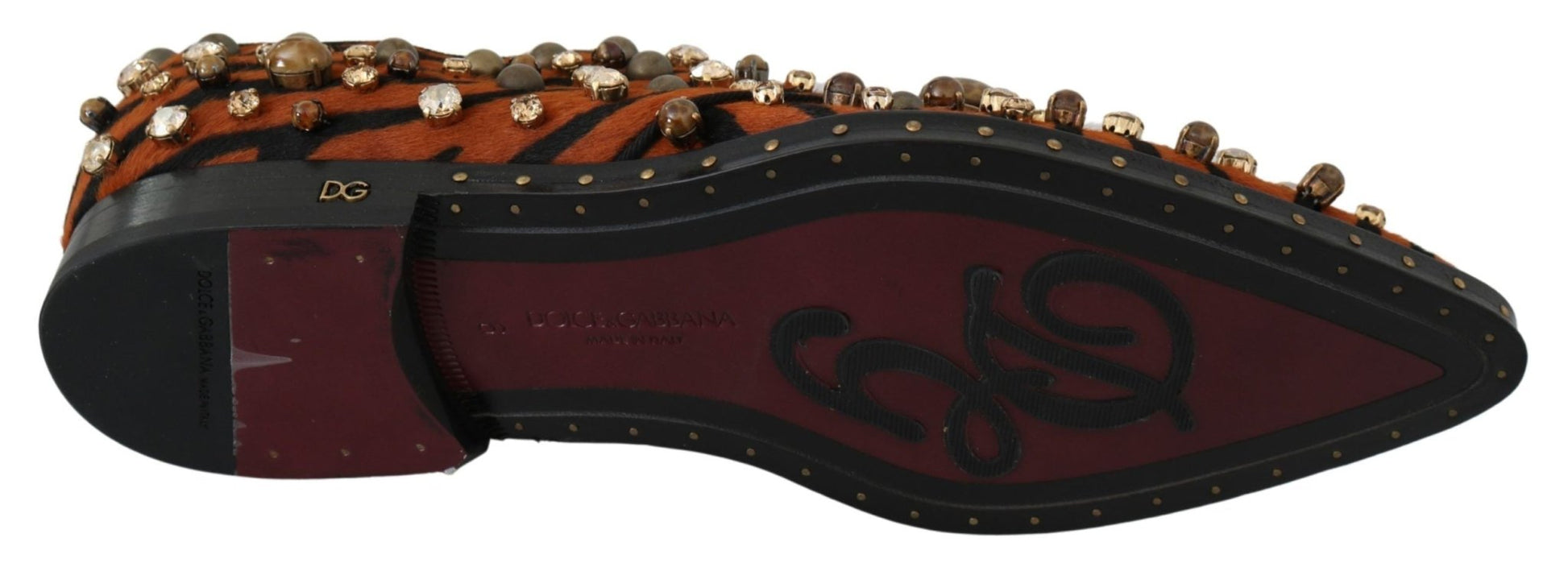Dolce & Gabbana Orange Pony Hair Crystal Dress Broque Shoes - SMARTMARTNZ