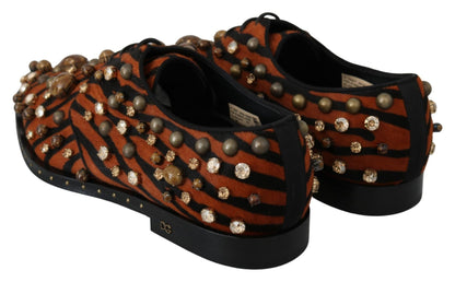 Dolce & Gabbana Orange Pony Hair Crystal Dress Broque Shoes - SMARTMARTNZ