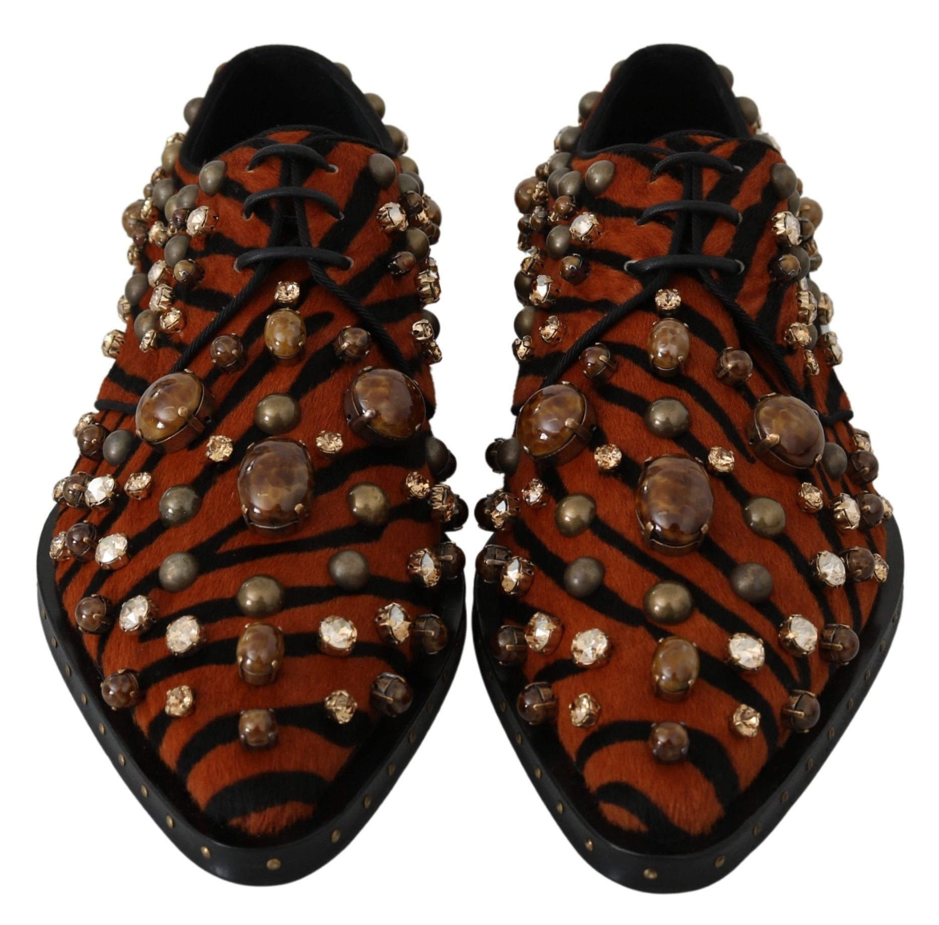 Dolce & Gabbana Orange Pony Hair Crystal Dress Broque Shoes - SMARTMARTNZ