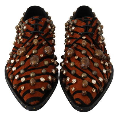 Dolce & Gabbana Orange Pony Hair Crystal Dress Broque Shoes - SMARTMARTNZ