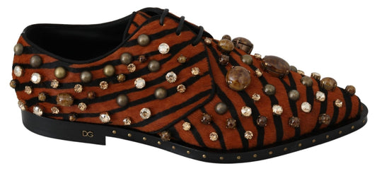 Dolce & Gabbana Orange Pony Hair Crystal Dress Broque Shoes - SMARTMARTNZ