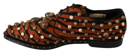 Dolce & Gabbana Orange Pony Hair Crystal Dress Broque Shoes - SMARTMARTNZ