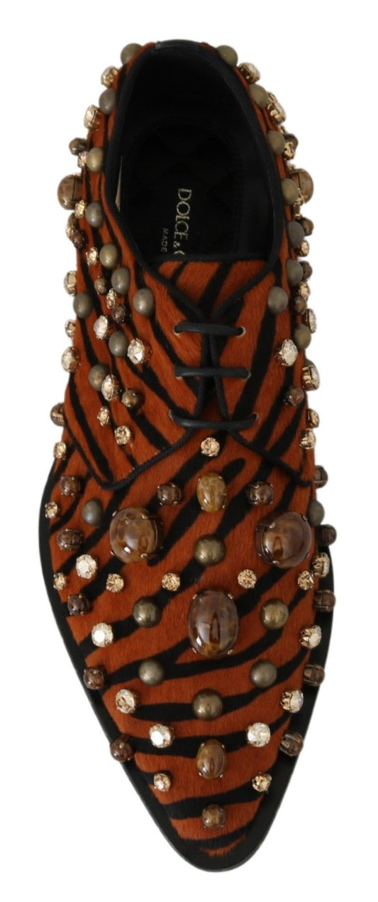 Dolce & Gabbana Orange Pony Hair Crystal Dress Broque Shoes - SMARTMARTNZ