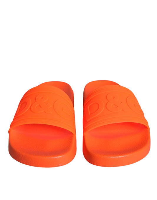 Dolce & Gabbana Orange Rubber Slides Sandals Beachwear Shoes - SMARTMARTNZ