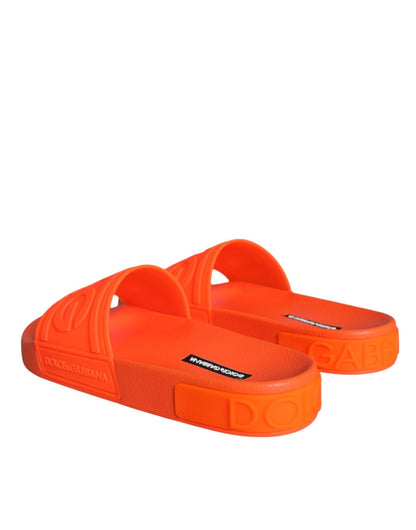 Dolce & Gabbana Orange Rubber Slides Sandals Beachwear Shoes - SMARTMARTNZ