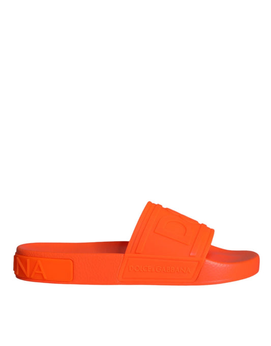 Dolce & Gabbana Orange Rubber Slides Sandals Beachwear Shoes - SMARTMARTNZ