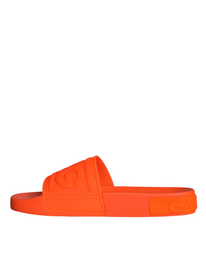 Dolce & Gabbana Orange Rubber Slides Sandals Beachwear Shoes - SMARTMARTNZ