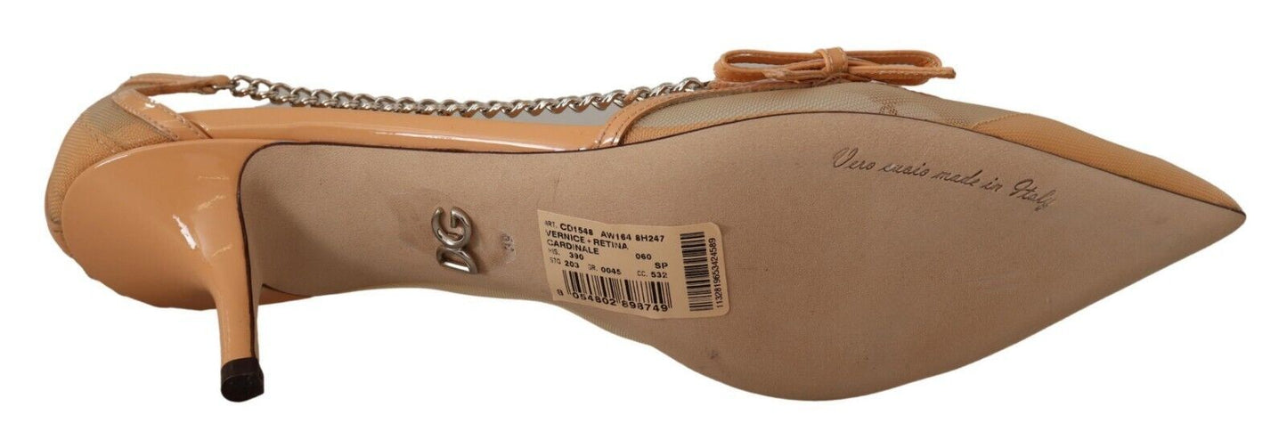 Dolce & Gabbana Peach Mesh Leather Chains Heels Pumps Shoes - SMARTMARTNZ
