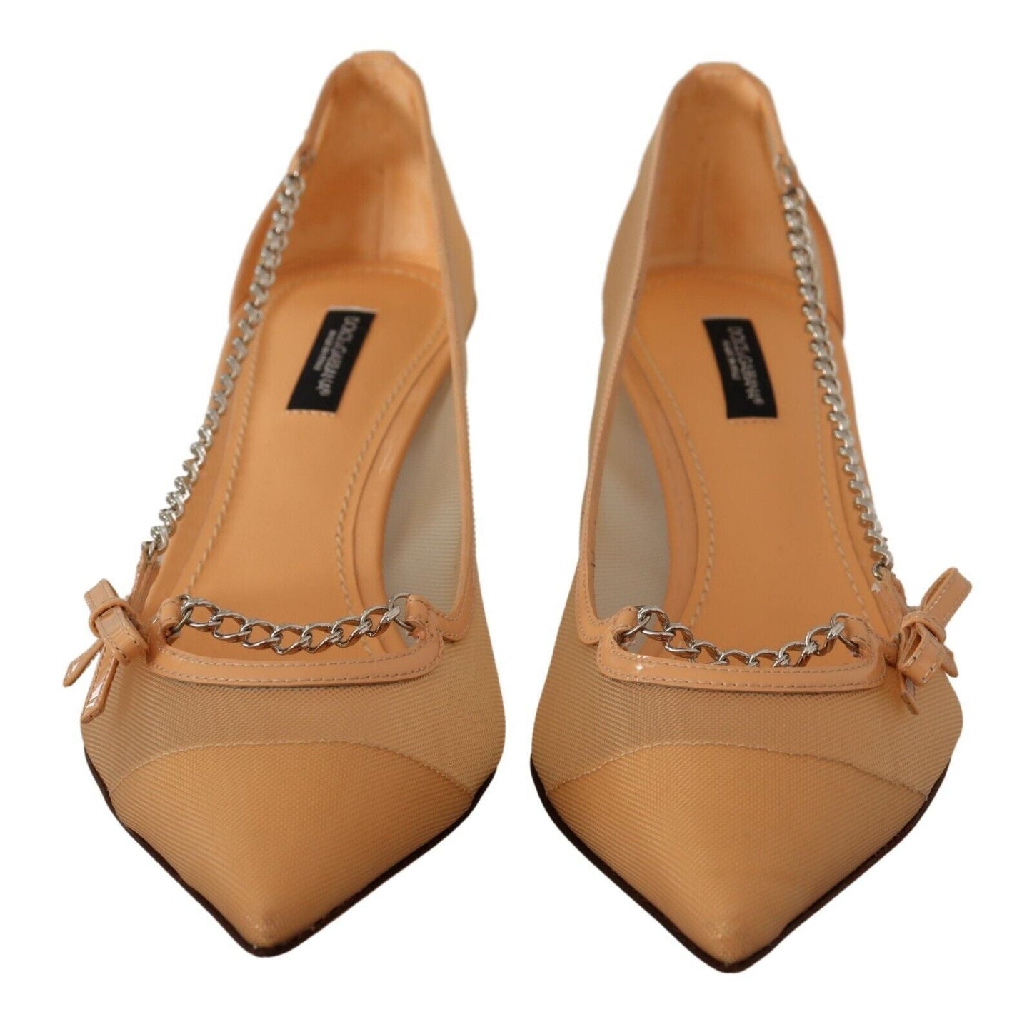 Dolce & Gabbana Peach Mesh Leather Chains Heels Pumps Shoes - SMARTMARTNZ