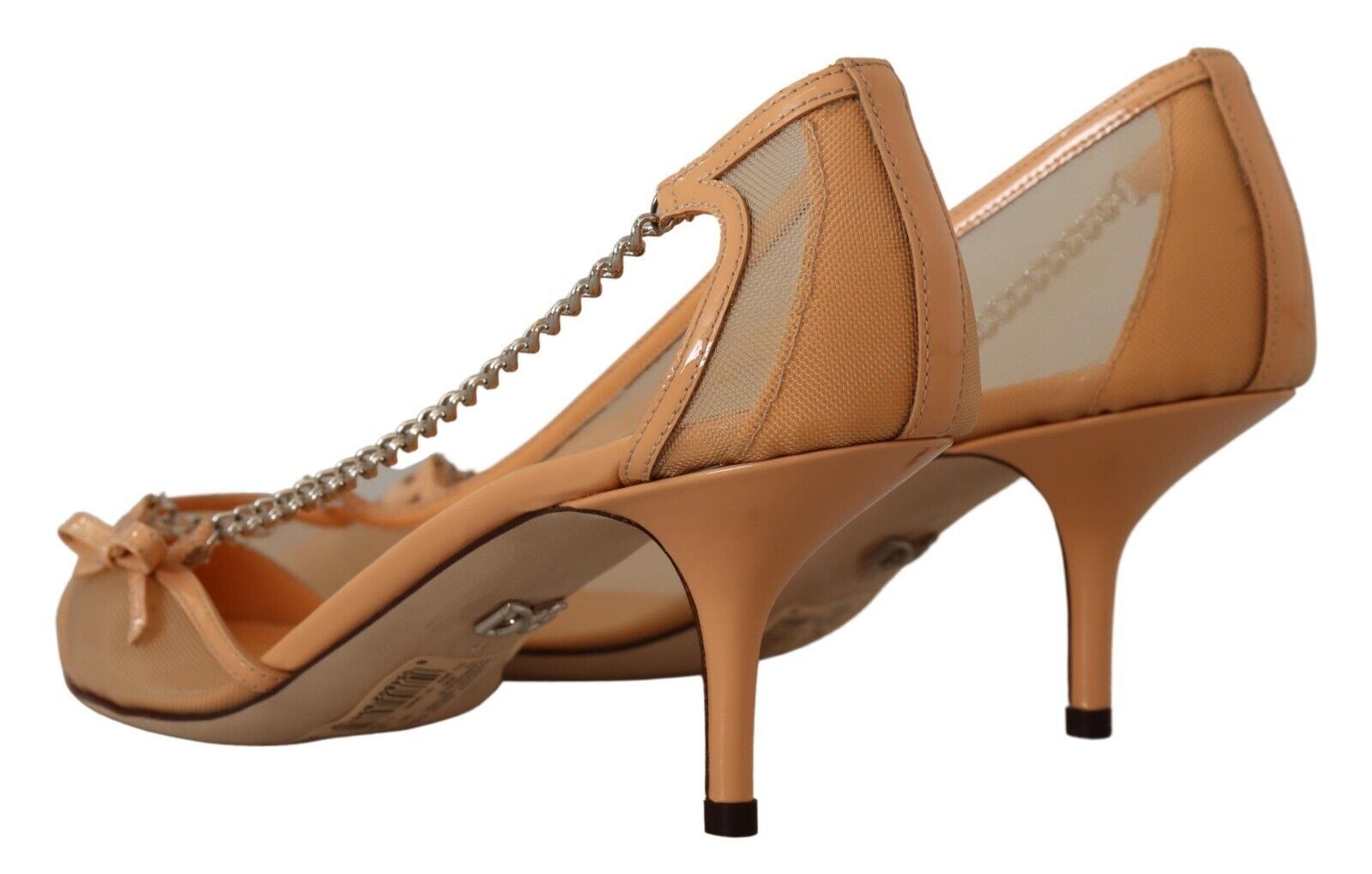Dolce & Gabbana Peach Mesh Leather Chains Heels Pumps Shoes - SMARTMARTNZ