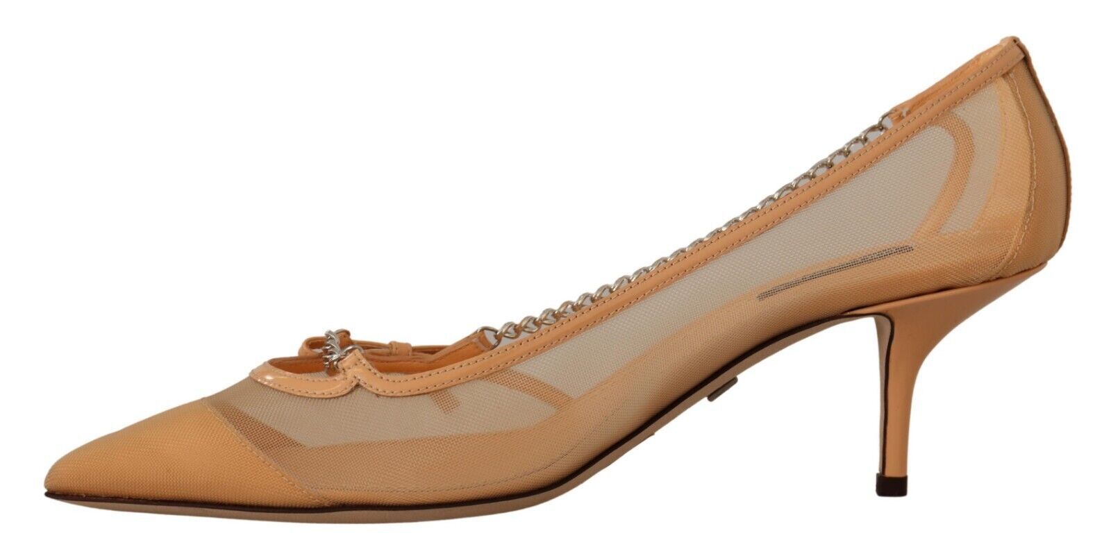 Dolce & Gabbana Peach Mesh Leather Chains Heels Pumps Shoes - SMARTMARTNZ