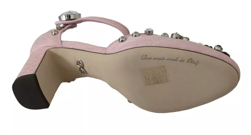 Dolce & Gabbana Pink Brocade Crystal Lily Ankle Strap Shoes - SMARTMARTNZ