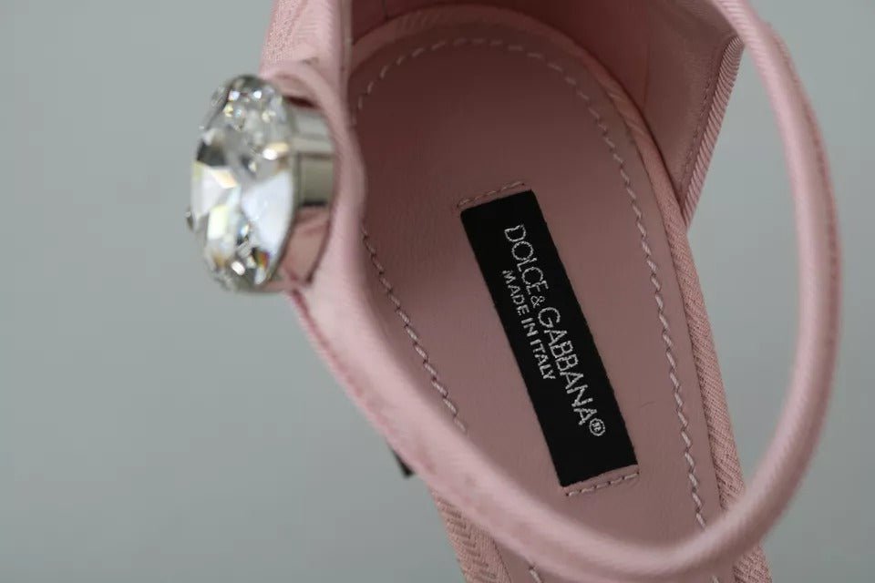 Dolce & Gabbana Pink Brocade Crystal Lily Ankle Strap Shoes - SMARTMARTNZ