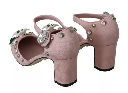 Dolce & Gabbana Pink Brocade Crystal Lily Ankle Strap Shoes - SMARTMARTNZ