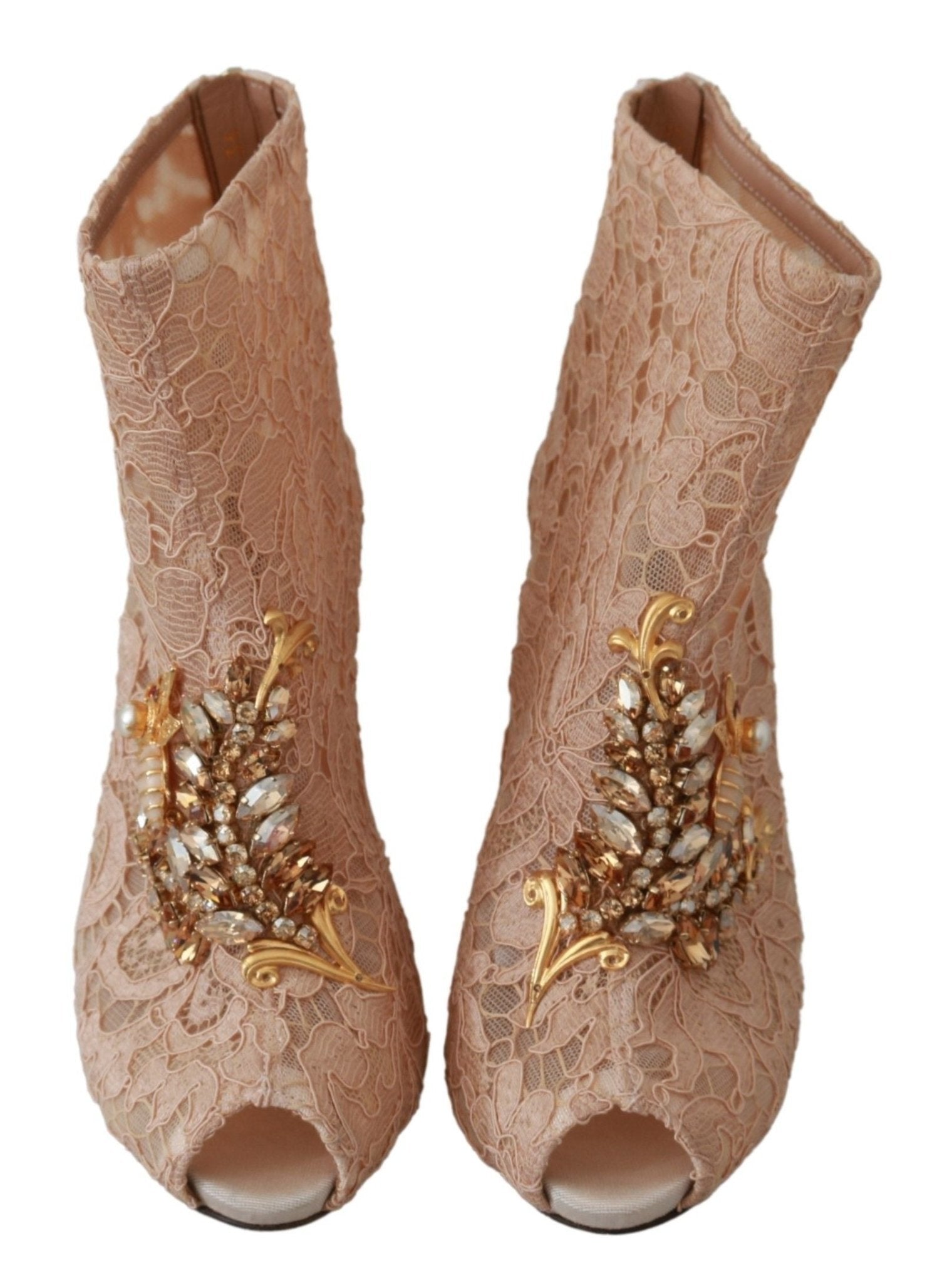 Dolce & Gabbana Pink Crystal Lace Booties Stilettos Shoes - SMARTMARTNZ