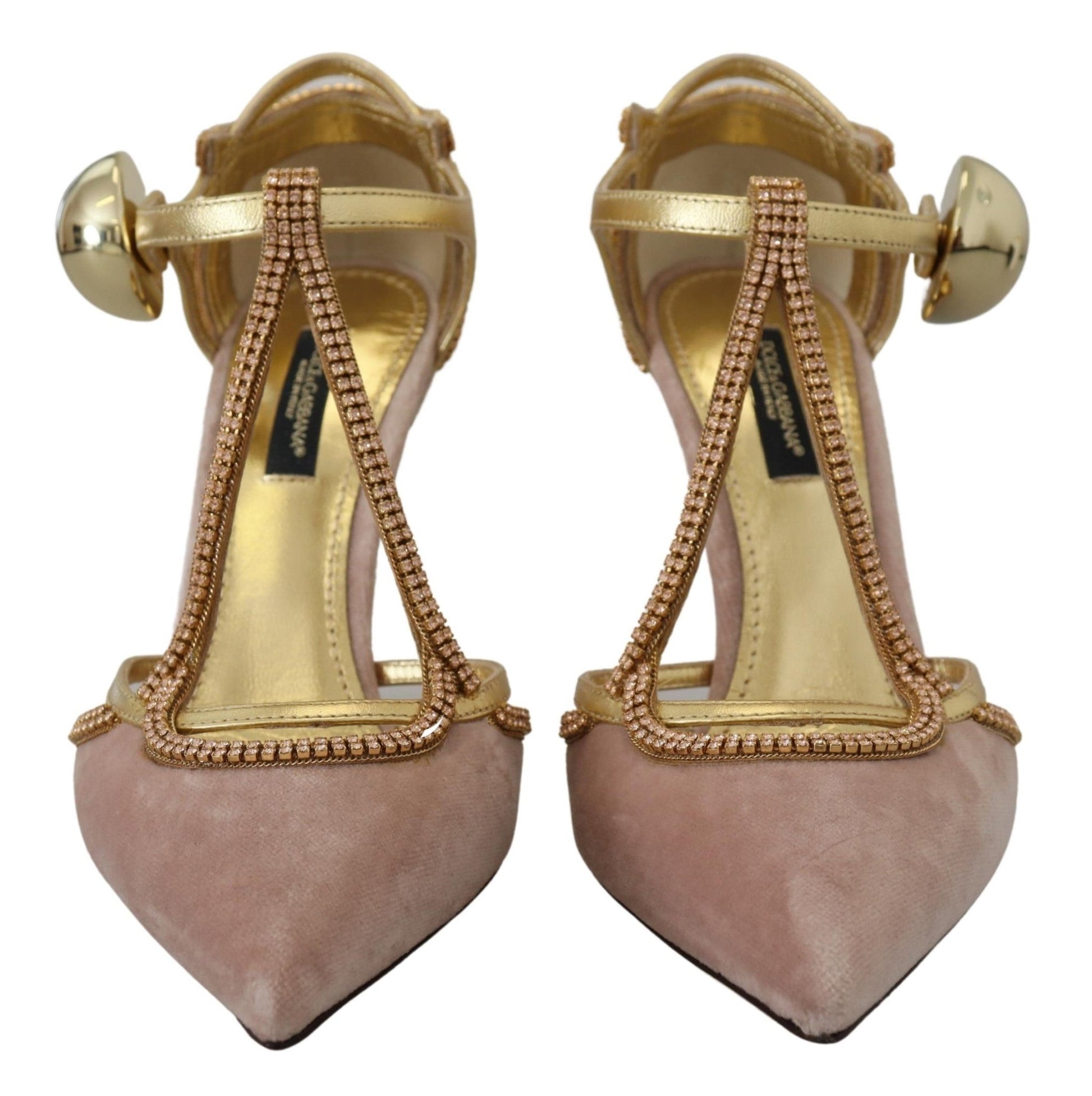 Dolce & Gabbana Pink Crystal T - strap Heels Pumps Shoes - SMARTMARTNZ