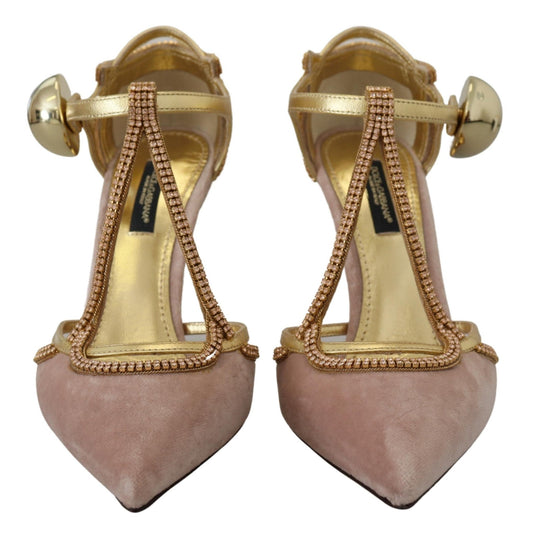 Dolce & Gabbana Pink Crystal T - strap Heels Pumps Shoes - SMARTMARTNZ