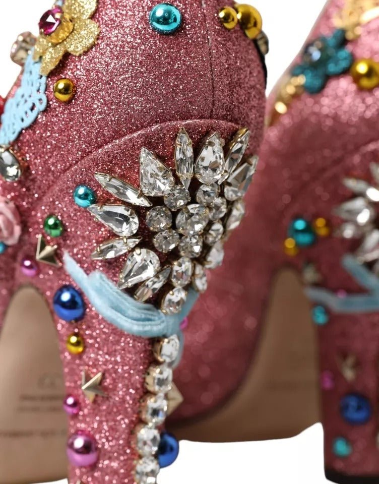 Dolce & Gabbana Pink Embellished Fur Mary Jane Pumps Shoes - SMARTMARTNZ