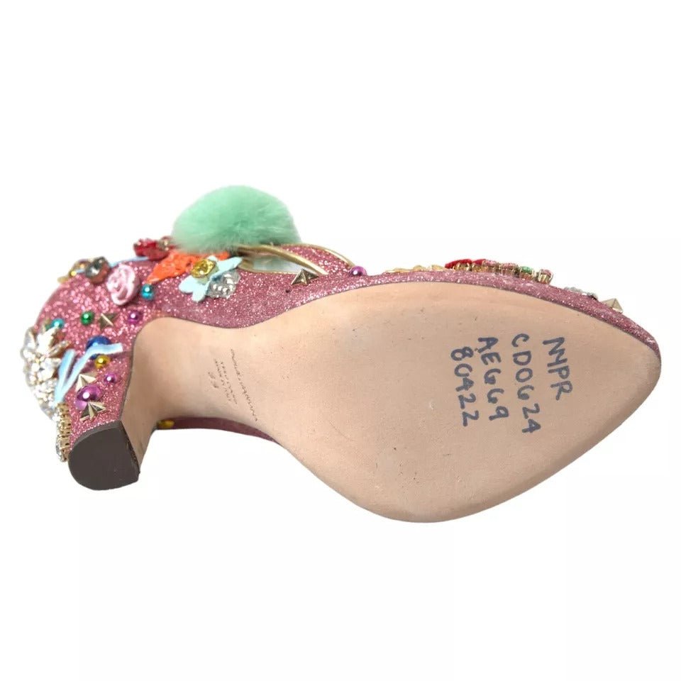 Dolce & Gabbana Pink Embellished Fur Mary Jane Pumps Shoes - SMARTMARTNZ