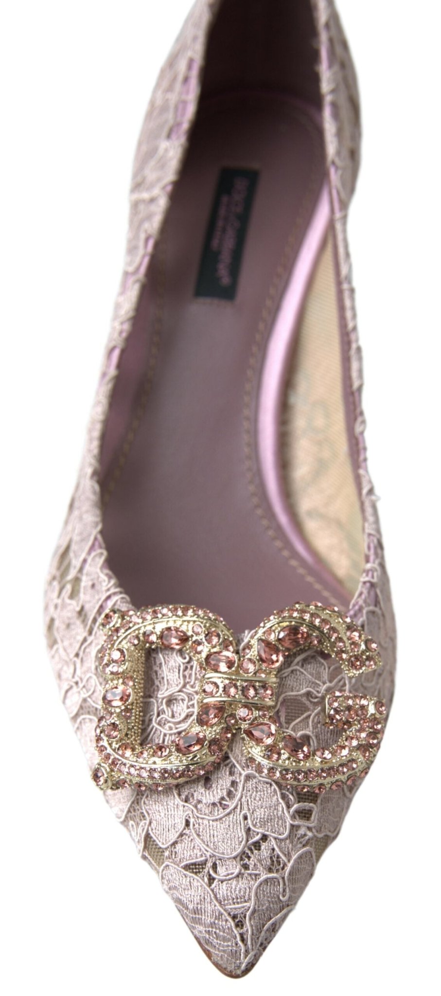 Dolce & Gabbana Pink Floral Lace DG Crystal Pumps Shoes - SMARTMARTNZ