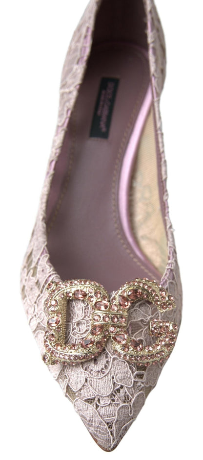 Dolce & Gabbana Pink Floral Lace DG Crystal Pumps Shoes - SMARTMARTNZ
