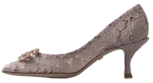 Dolce & Gabbana Pink Floral Lace DG Crystal Pumps Shoes - SMARTMARTNZ