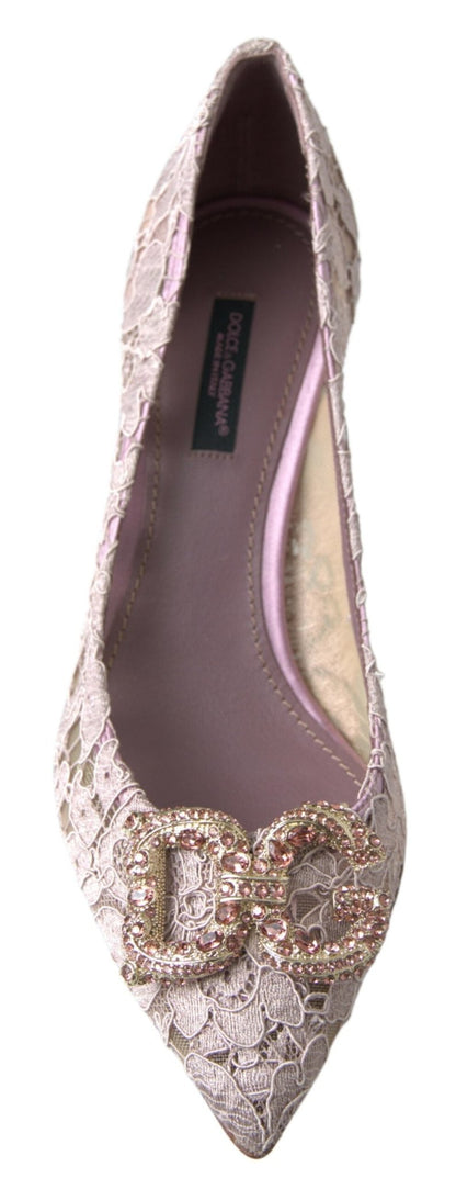 Dolce & Gabbana Pink Floral Lace DG Crystal Pumps Shoes - SMARTMARTNZ