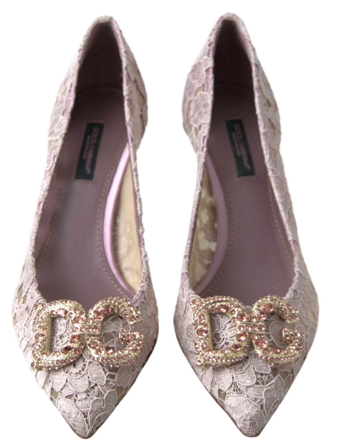 Dolce & Gabbana Pink Floral Lace DG Crystal Pumps Shoes - SMARTMARTNZ