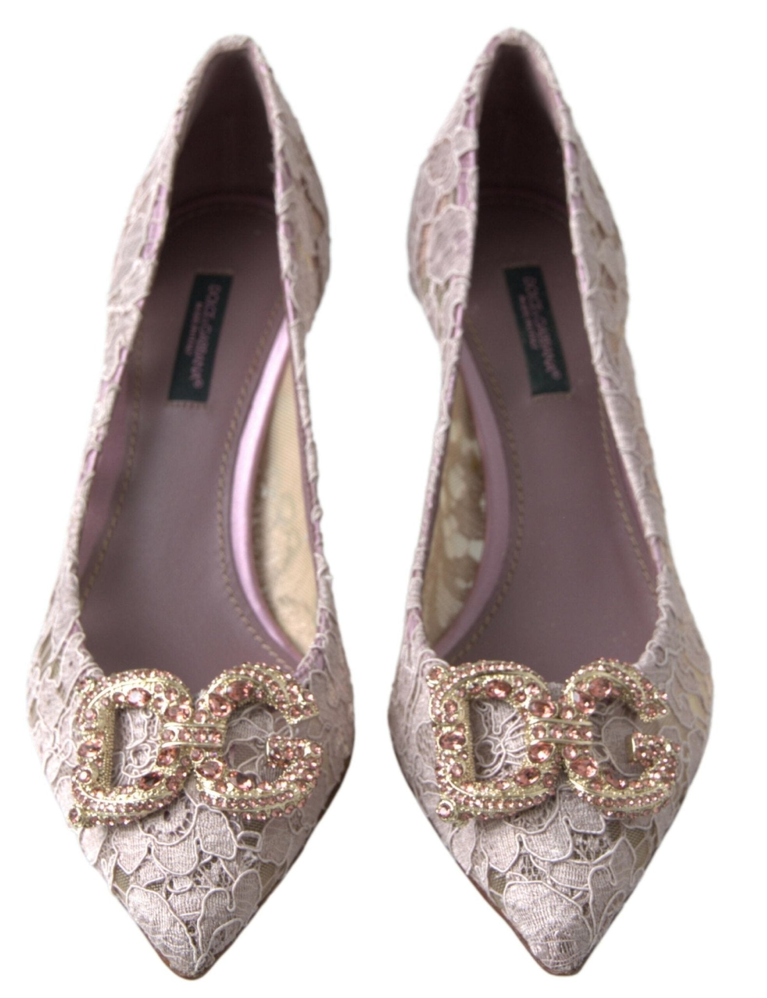 Dolce & Gabbana Pink Floral Lace DG Crystal Pumps Shoes - SMARTMARTNZ