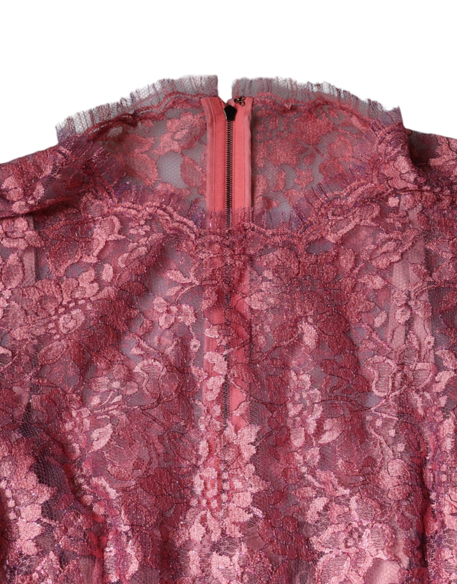 Dolce & Gabbana Pink Floral Lace Long Sleeve Midi Dress - SMARTMARTNZ