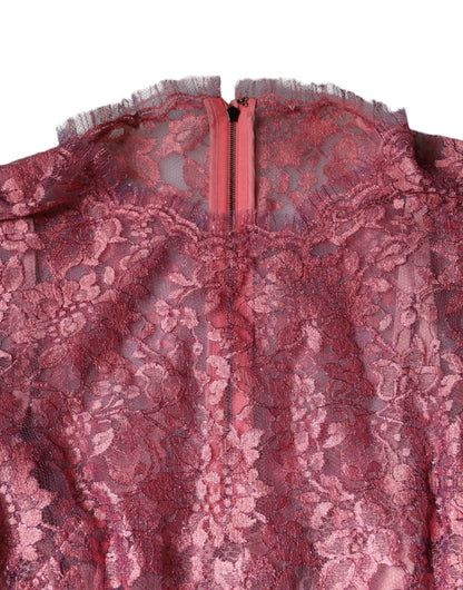 Dolce & Gabbana Pink Floral Lace Long Sleeve Midi Dress - SMARTMARTNZ