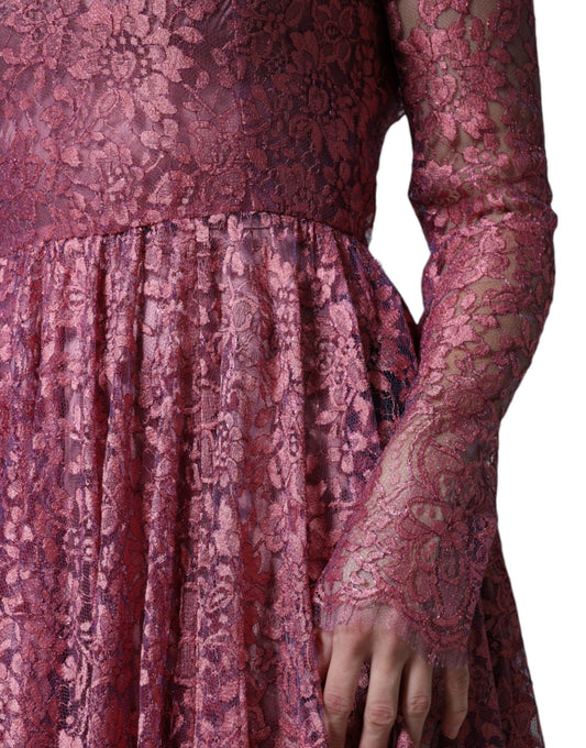 Dolce & Gabbana Pink Floral Lace Long Sleeve Midi Dress - SMARTMARTNZ