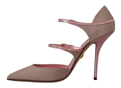 Dolce & Gabbana Pink Glittered Strappy Sandals Mary Jane Shoes - SMARTMARTNZ