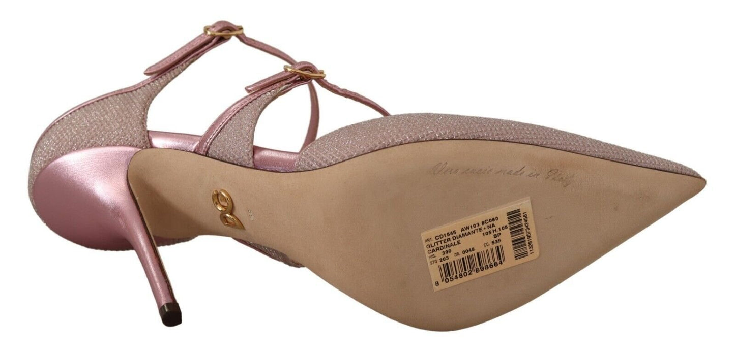 Dolce & Gabbana Pink Glittered Strappy Sandals Mary Jane Shoes - SMARTMARTNZ